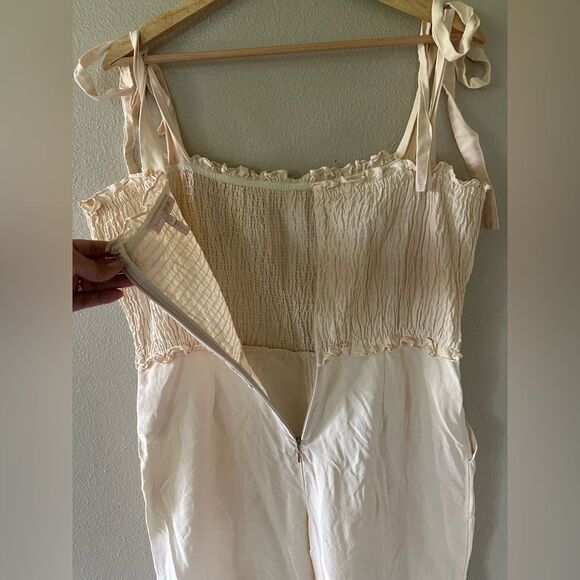 Rebecca Taylor NYC Cream Smocked Linen Blend Lightweight Tank Jumpsuit Size 8 - Picture 6 of 9